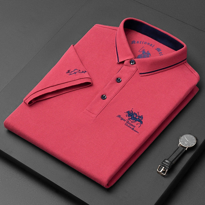 Versatile men's embroidered polo shirt, modern classic style. Great for smart casual or trendy everyday wear.