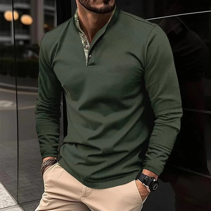 Men's stylish Finn long sleeve polo shirt, ideal for elegant casual wear and everyday comfort.