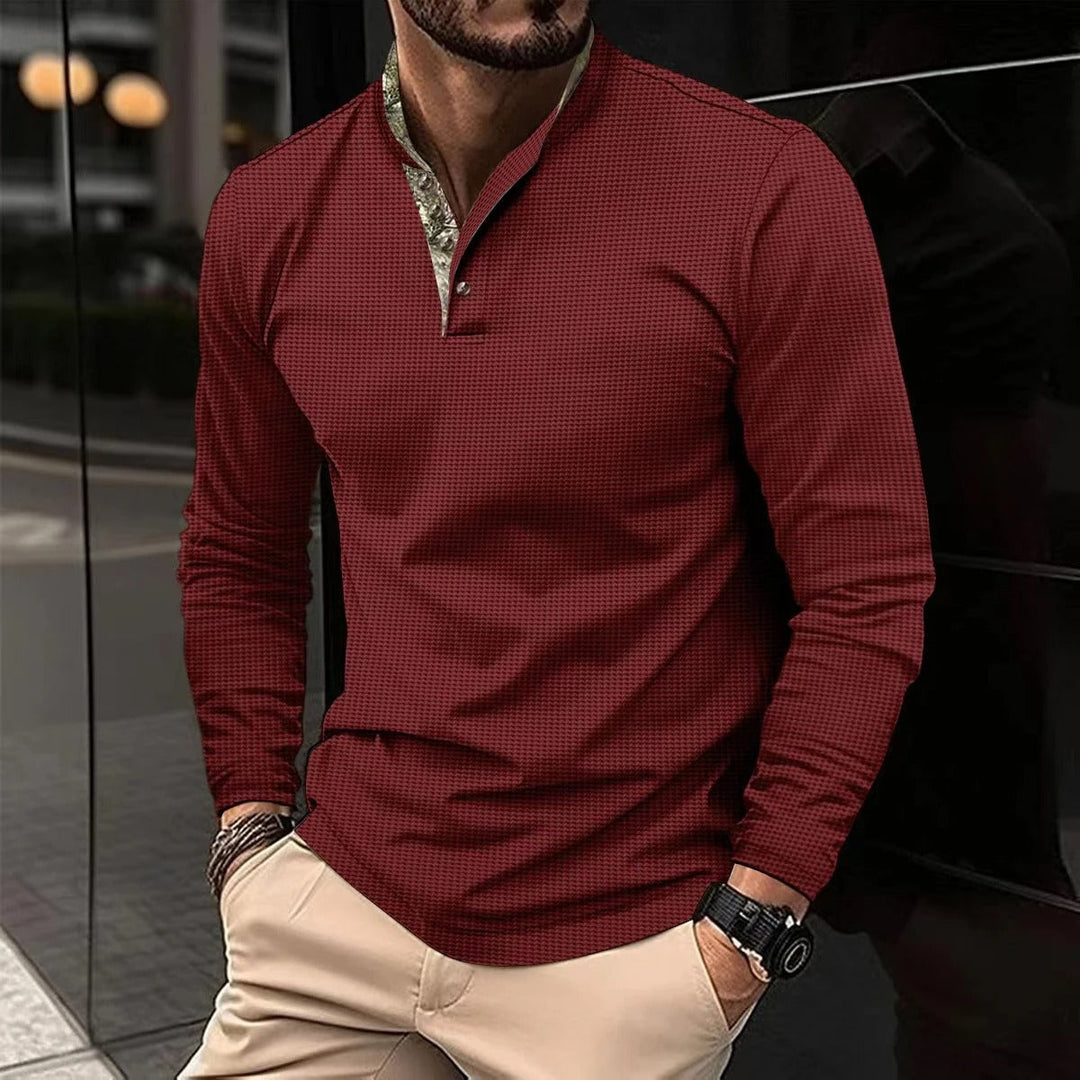 Versatile men's long sleeve polo, perfect for smart casual fashion, everyday comfort, and seasonal layering.