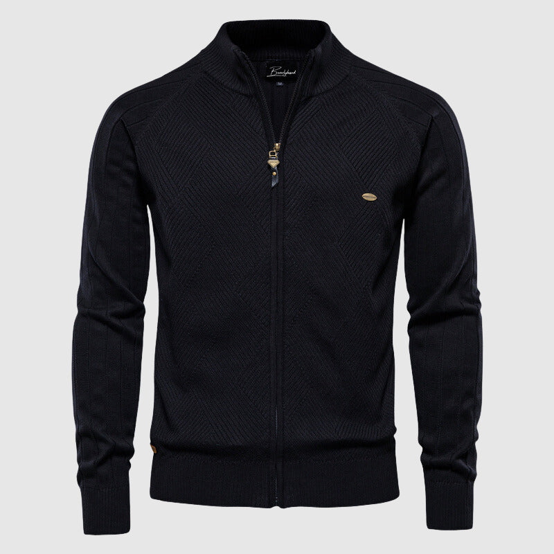 Full-zip men's cardigan for everyday comfort & style. A versatile sweater jacket, perfect for casual layering in menswear.