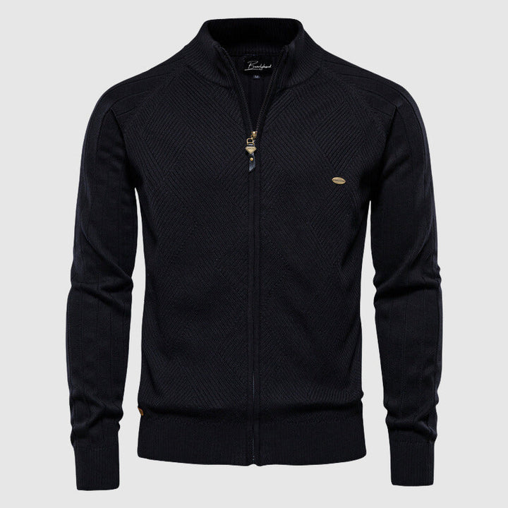 Full-zip men's cardigan for everyday comfort & style. A versatile sweater jacket, perfect for casual layering in menswear.
