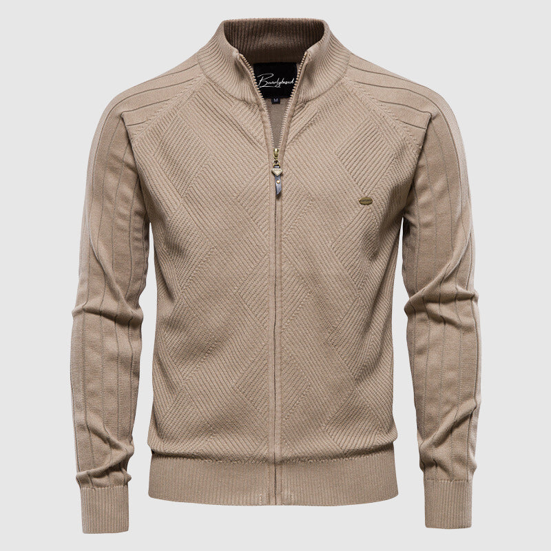 Men's new stylish full-zip cardigan, a comfortable and versatile sweater for casual wear. Essential menswear layering piece.
