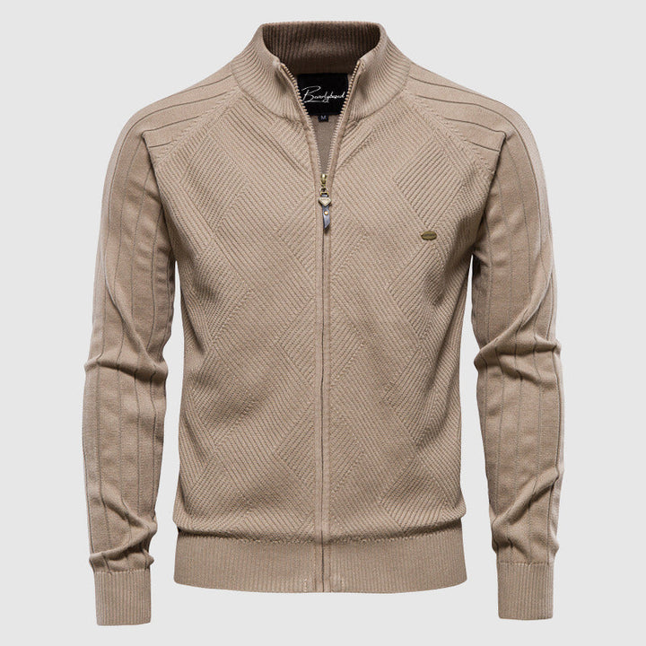 Men's new stylish full-zip cardigan, a comfortable and versatile sweater for casual wear. Essential menswear layering piece.