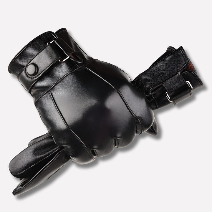 Men's stylish genuine leather winter gloves, ideal for warmth & driving. Insulated cold weather fashion accessory.