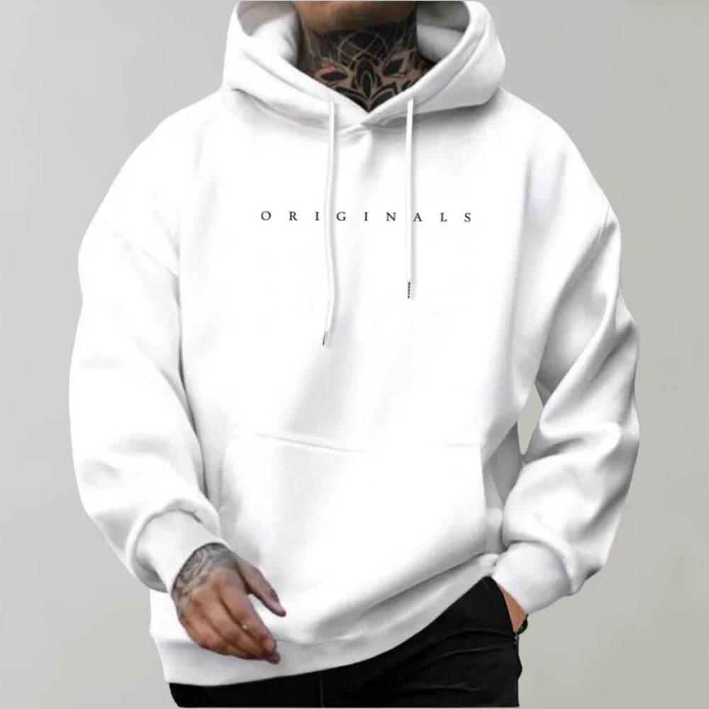 Comfortable men's oversized hooded sweatshirt, perfect for casual spring/summer style. Features long sleeves & adjustable hood.