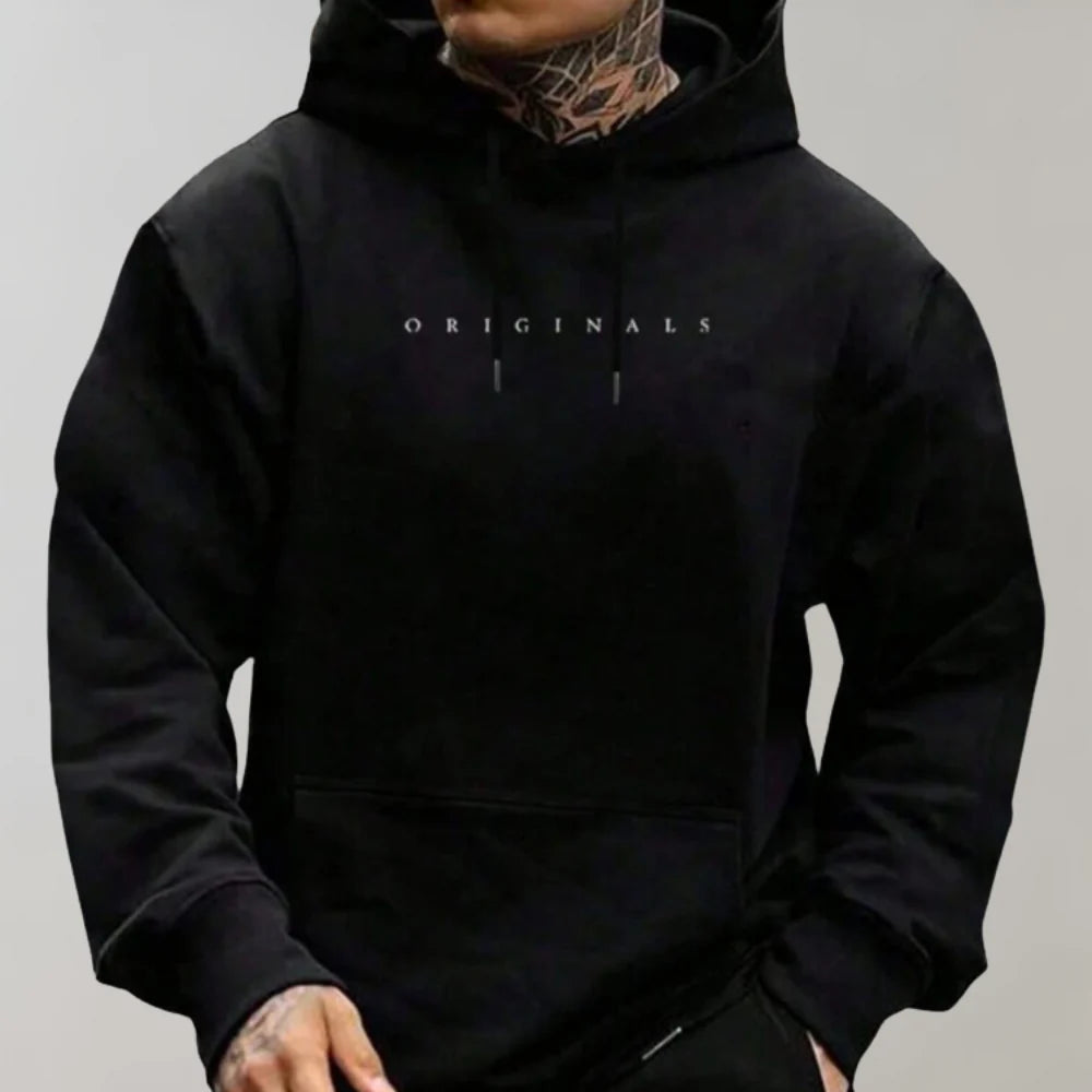 New men's oversized pullover hoodie with an adjustable hood. Versatile long sleeve design, great for casual street wear.