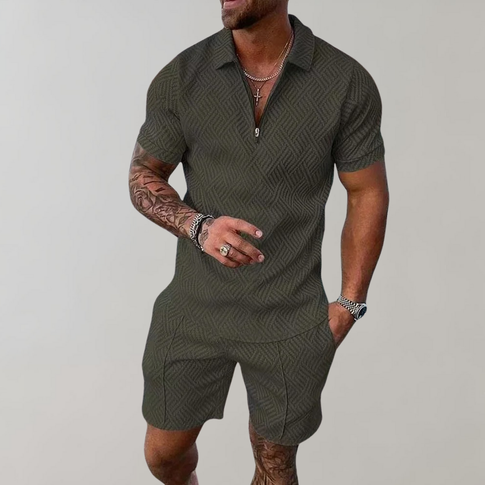 Rafael men's two-piece summer set: stylish polo shirt & matching shorts. Comfortable smart casual fashion for men.