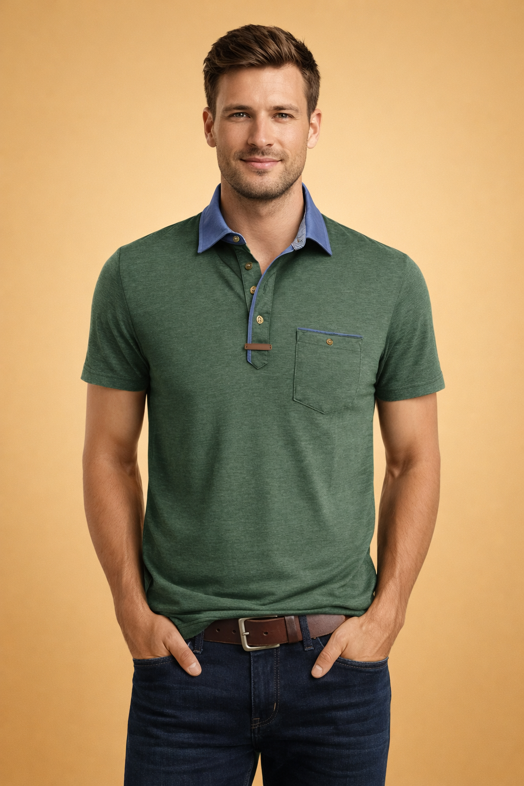 Comfortable men's polo shirt, short-sleeve with chest pocket. A versatile smart casual top for daily style.