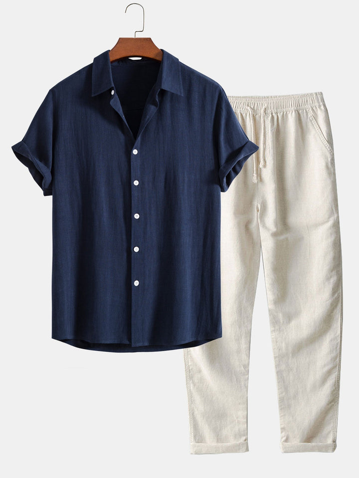 Men's summer relaxed shirt & shorts set. Perfect casual vacation outfit for warm weather.