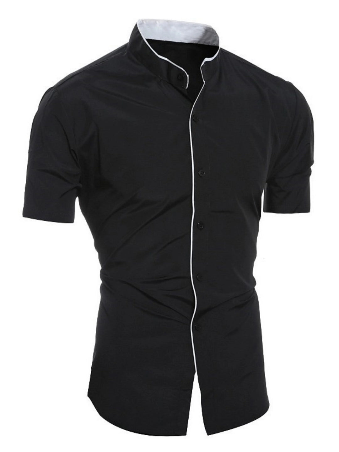 Men's tight fit short sleeve button up shirt. Versatile casual & formal wear, stylish summer top, wardrobe staple.