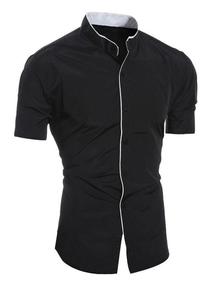Men's tight fit short sleeve button up shirt. Versatile casual & formal wear, stylish summer top, wardrobe staple.
