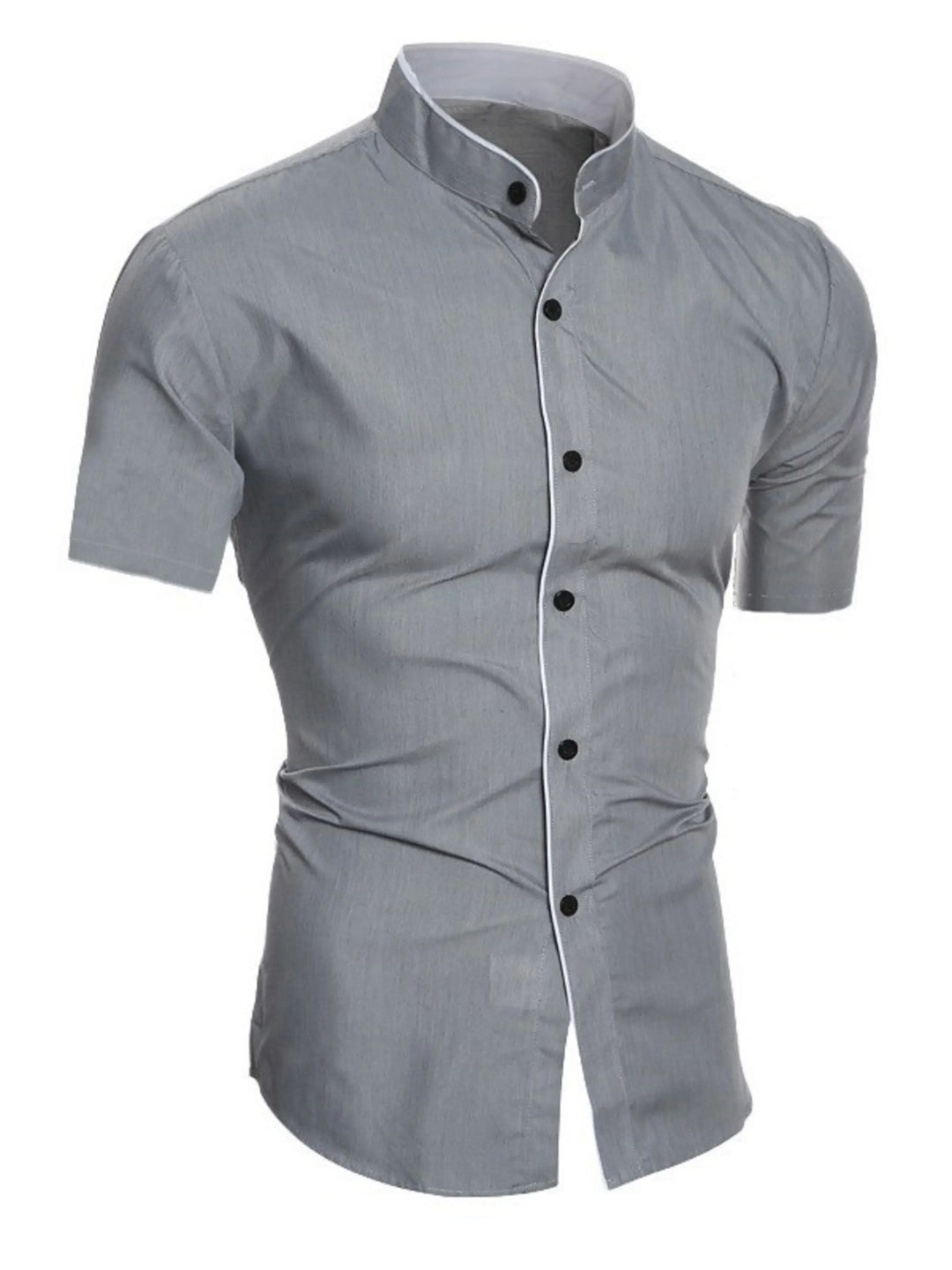 Stylish men's tight fit short sleeve button up shirt, perfect for a sleek look. Casual & formal summer top.