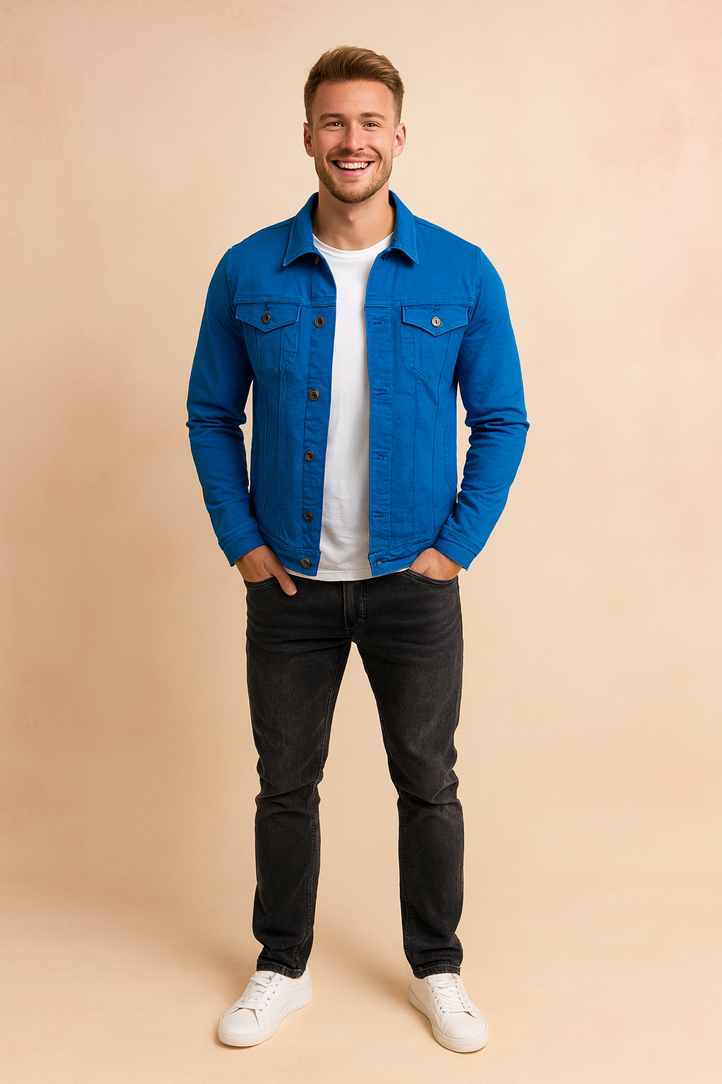 Men's urban casual button-up jacket, modern fitted style, perfect for everyday streetwear and layering.