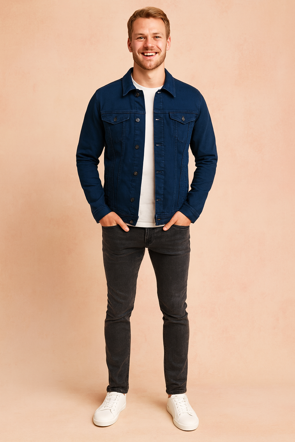 Fitted men's urban casual button-up jacket, modern outerwear for versatile everyday style and fashion.