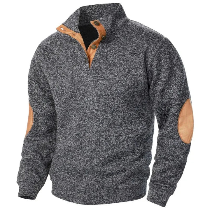 Man wearing a comfortable V-neck sweatshirt outdoors. Ideal men's activewear for spring & autumn style.
