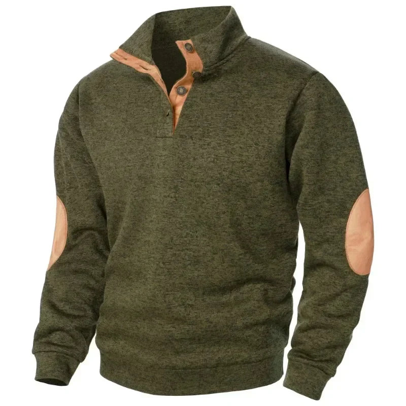 Premium men's V-neck sweatshirt. Cozy, comfortable activewear for versatile spring/autumn outdoor style.