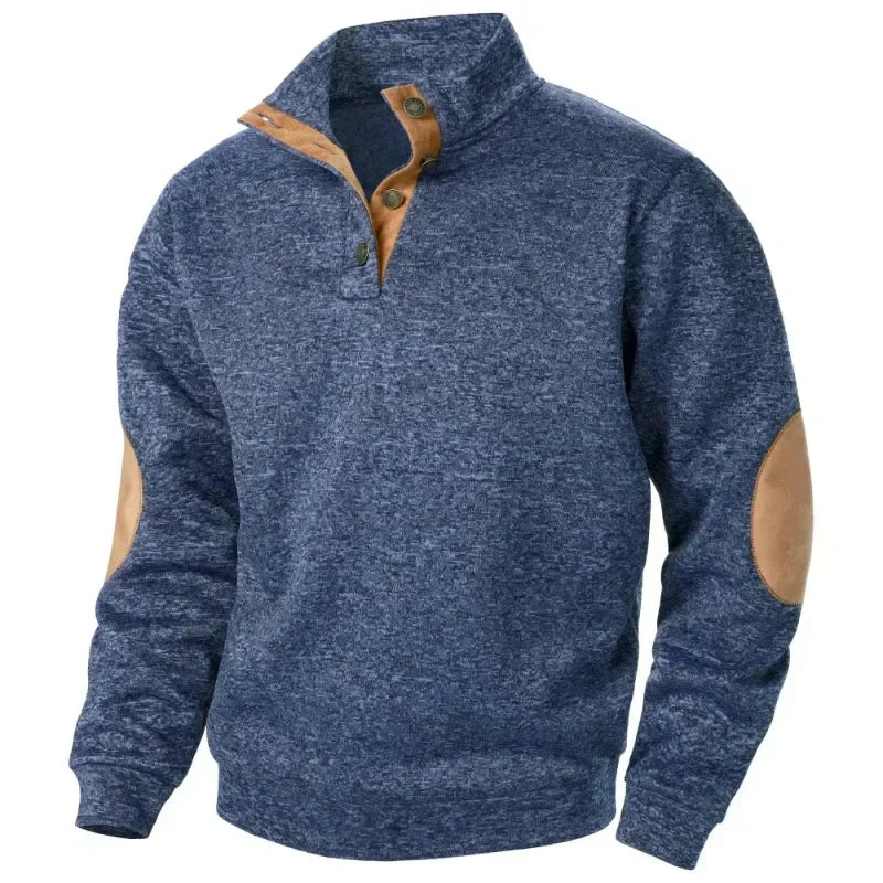 Back view of a men's V-neck sweatshirt. Casual, comfortable activewear for outdoor spring/autumn style.