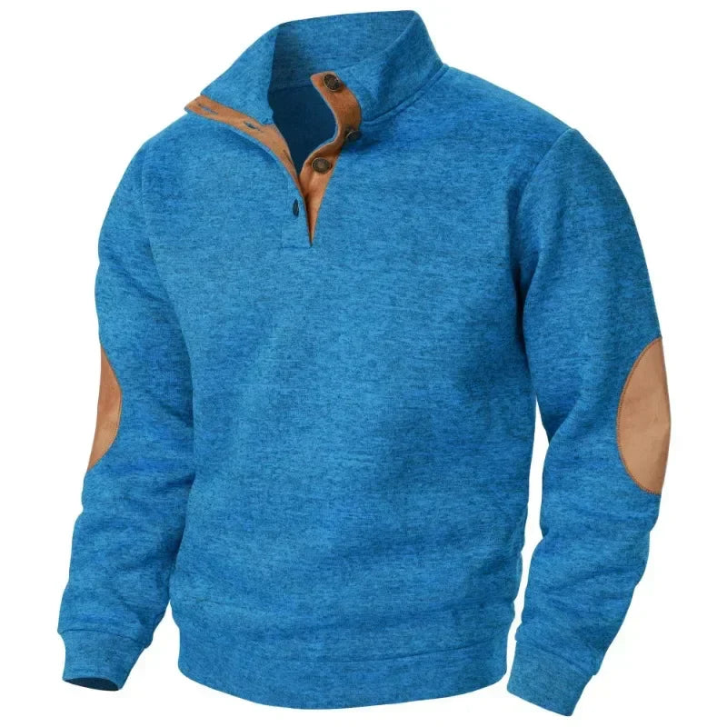 Man enjoying outdoors in a stylish V-neck sweatshirt. Comfortable & versatile men's activewear for spring.