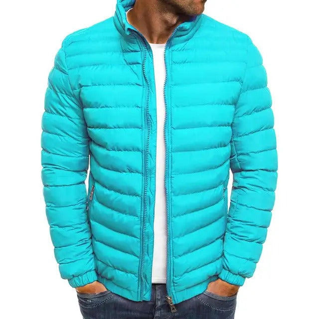 New men's fashion jacket: lightweight mid-season outerwear with a sharp stand-up collar for versatile styling.