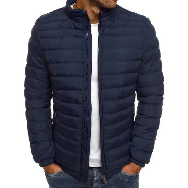 Comfortable men's lightweight mid-season jacket with a stand-up collar, great for versatile everyday wear.
