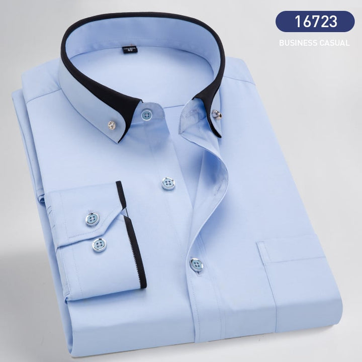Victor long-sleeve shirt for men. Elegant collared dress shirt, a trendy choice for versatile men's fashion & comfort.