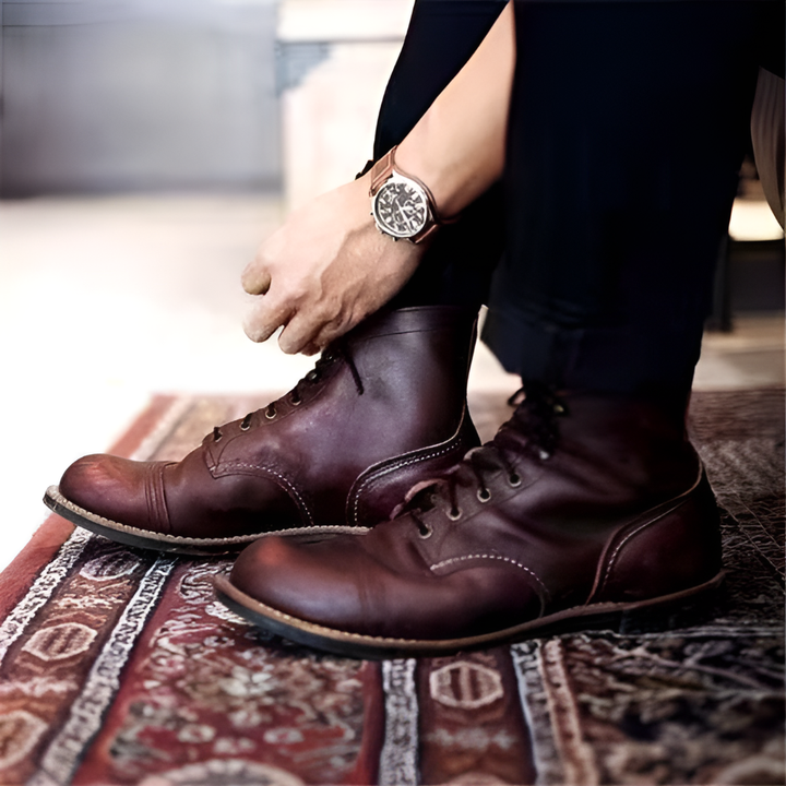 Classic men's vintage lace-up boots in a rich coffee color. Stylish, comfortable, and durable for everyday wear.