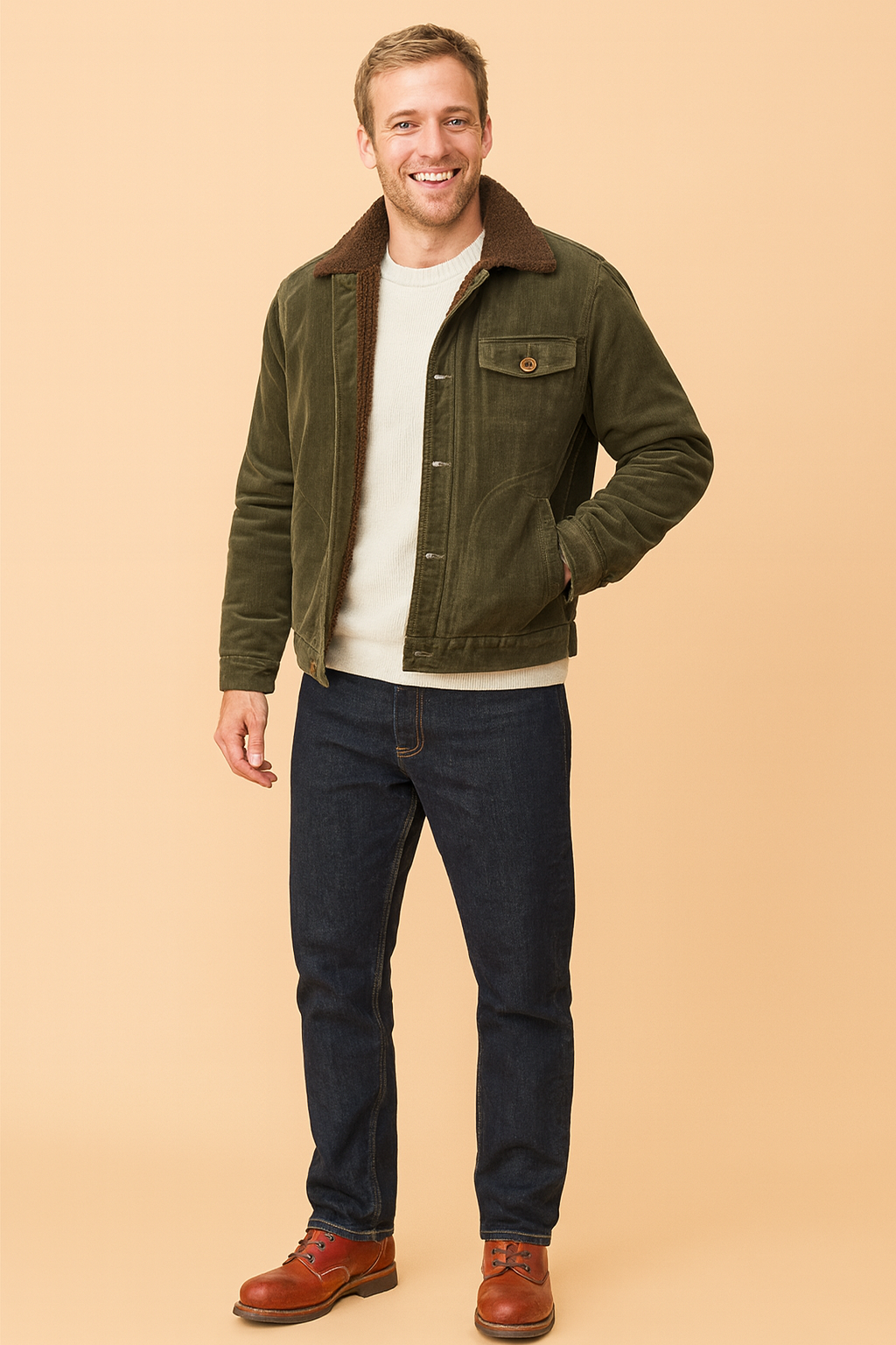 Classic men's vintage button-front jacket. Insulated for warmth, stylish outerwear for casual and fall fashion.