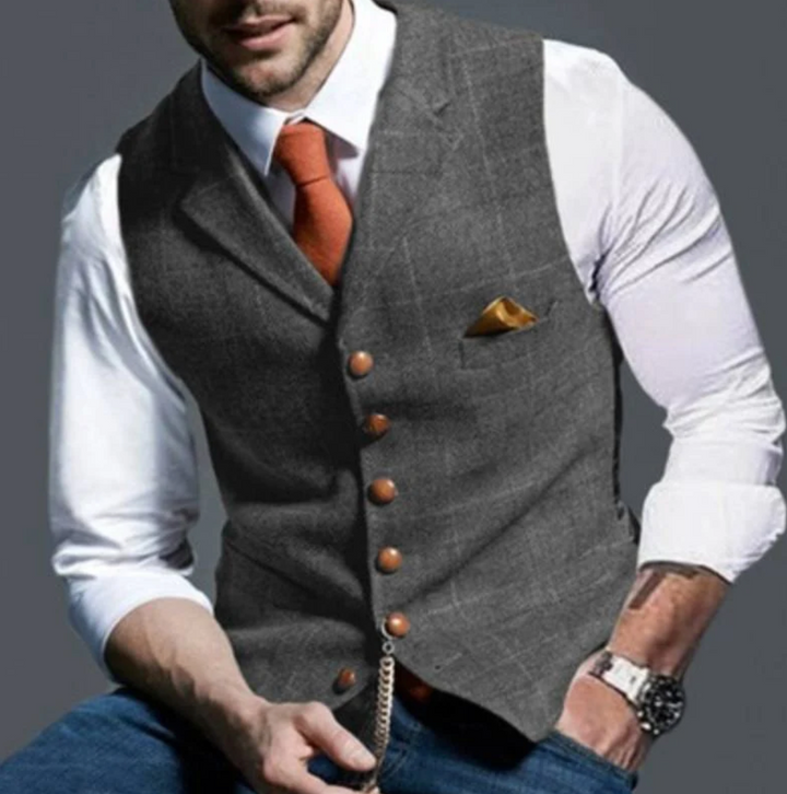 Gentleman's vintage vest, button-front with adjustable back, for sophisticated layering.