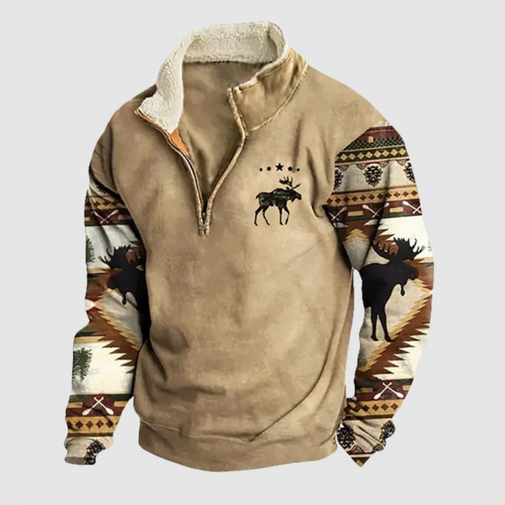 Men's vintage Felix fleece zip-up winter jumper, perfect for warmth & casual everyday style.