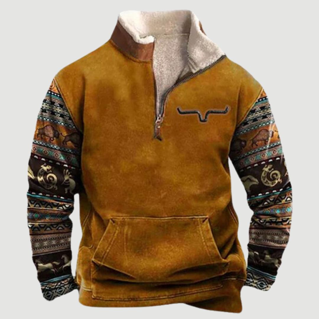 Men's casual vintage zip-up fleece winter jumper, Felix, offering warmth and easy style.