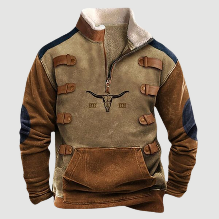 Men's vintage Felix winter fleece jumper, zip-up, providing warmth and comfort for outdoor activities.