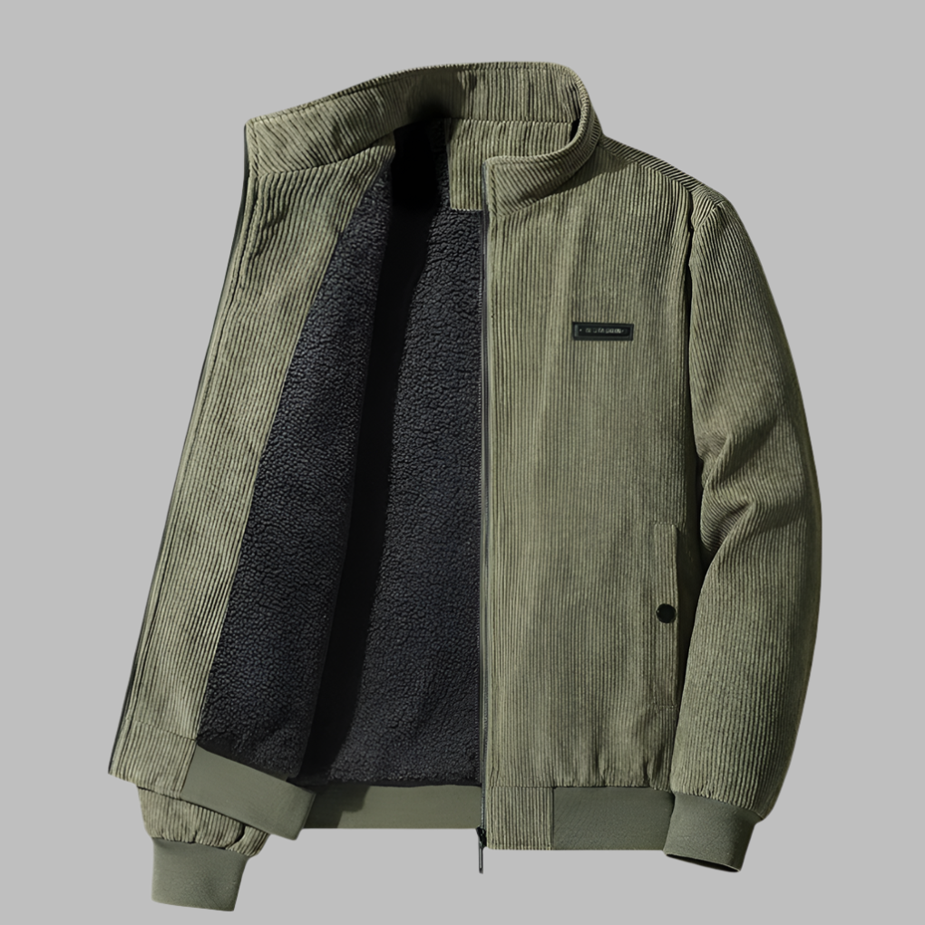 Men's casual corduroy winter jacket, plush-lined, perfect for ultimate warmth in cold weather. Zippered outerwear.