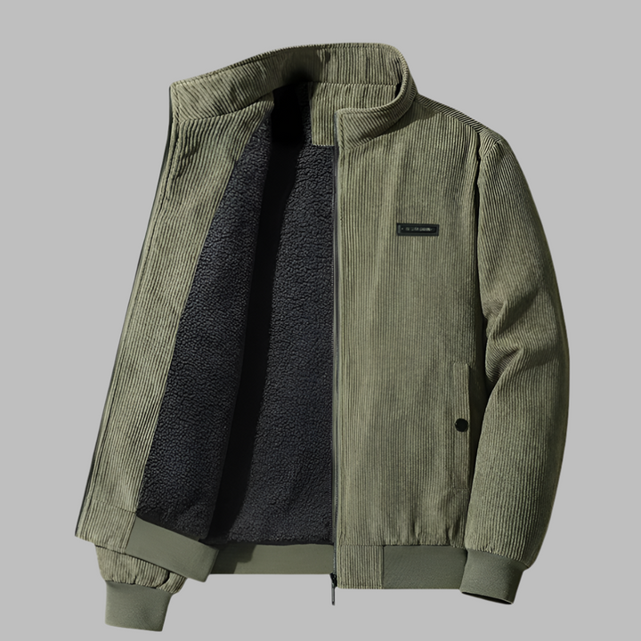 Men's casual corduroy winter jacket, plush-lined, perfect for ultimate warmth in cold weather. Zippered outerwear.