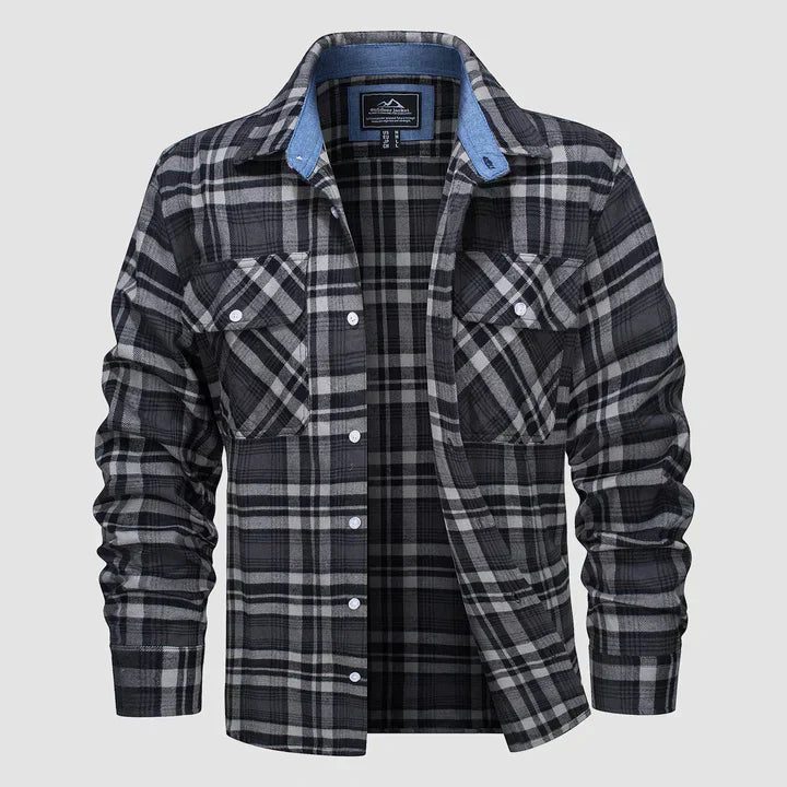 Men's warm flannel-lined casual shirt, ideal for autumn & winter comfort, button-down style.
