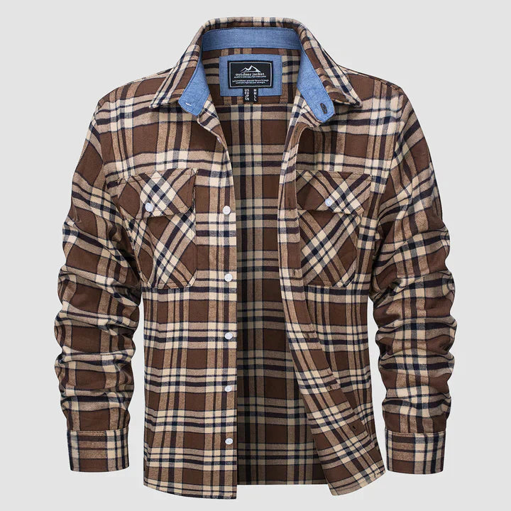 Cozy & comfortable men's casual shirt with warm flannel lining, great for winter layering & style.