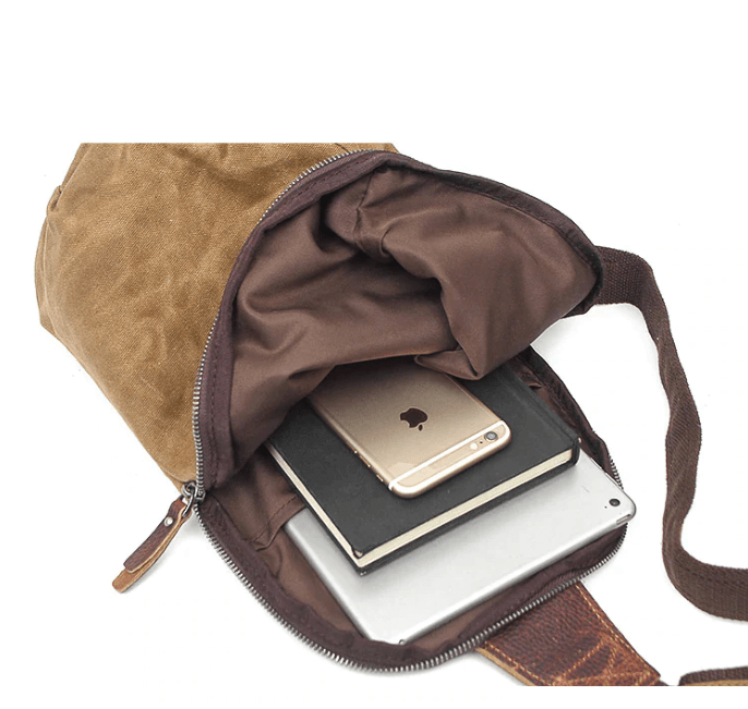 Rugged men's water-resistant canvas crossbody bag, featuring a smart anti-theft design for urban explorers.