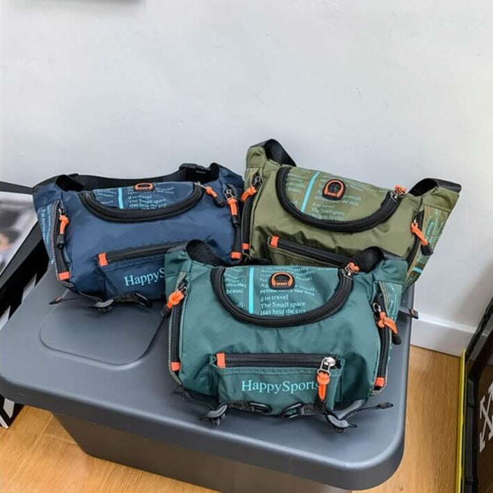 Men's travel sling bag, shown with ample storage for daily essentials & gadgets.