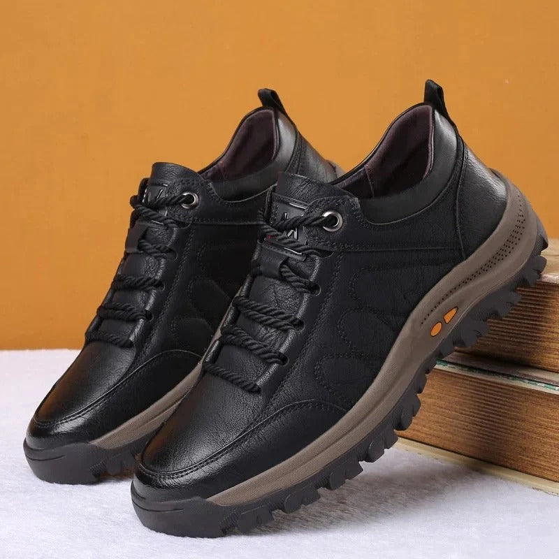 Brown men's waterproof comfort shoes. Durable, non-slip sole, perfect for outdoor walking & everyday casual wear.