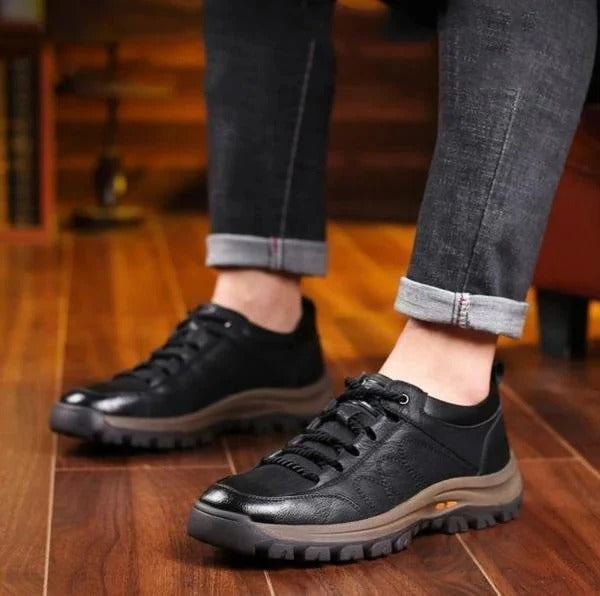 Men's waterproof comfort shoes (black/brown). Orthopedic support, non-slip sole, durable for outdoor & casual wear.