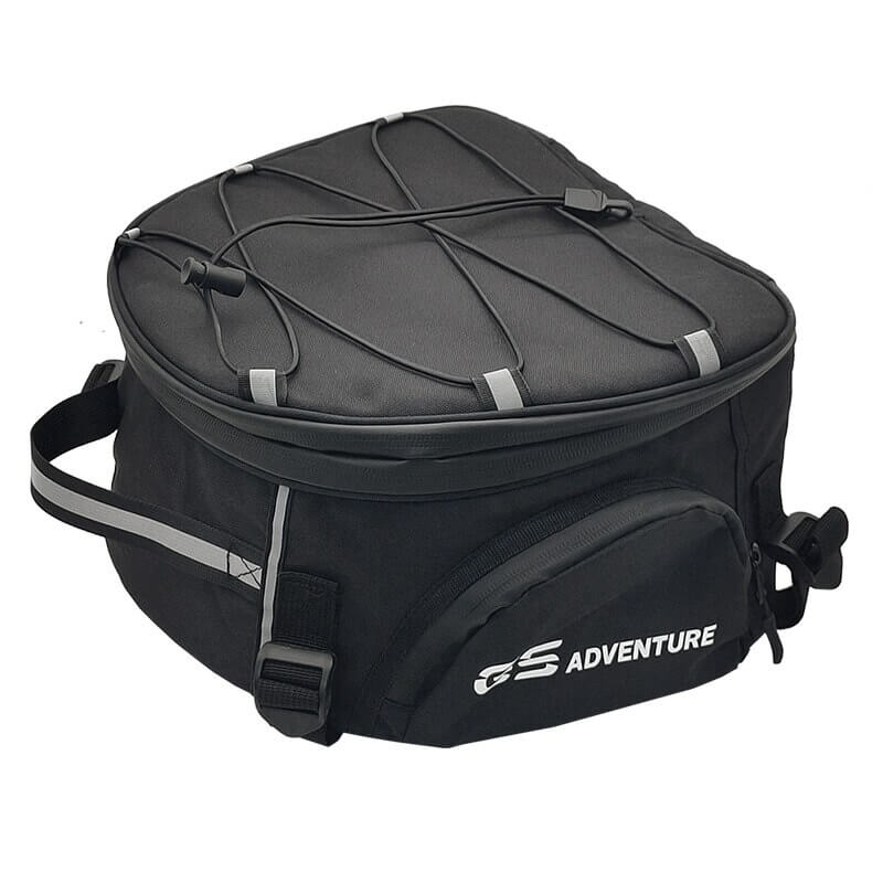 Heavy-duty water-resistant motorcycle gear bag for travel. Secure storage for helmets, boots & rider equipment. Durable black.