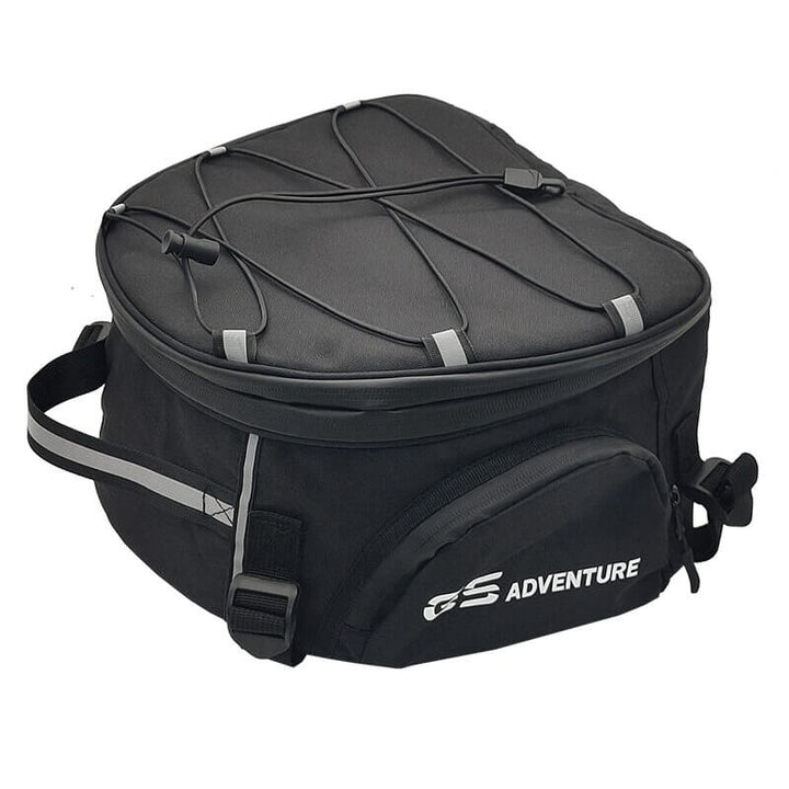 Heavy-duty water-resistant motorcycle gear bag for travel. Secure storage for helmets, boots & rider equipment. Durable black.