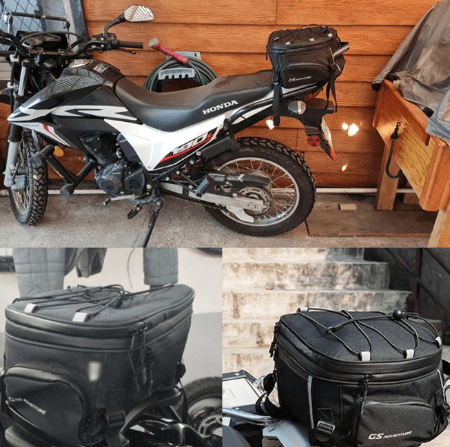 Rider luggage: Water-resistant motorcycle gear bag with easy-access compartments for helmet, boots & riding essentials. Durable.