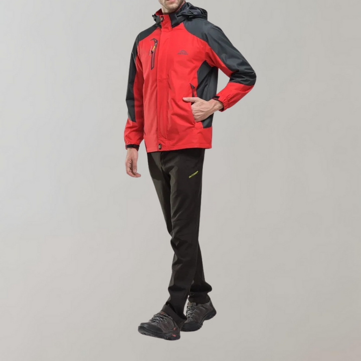 "Men's blue waterproof wind jacket for all seasons, sleek tailored fit, suitable for outdoor adventures and casual wear."