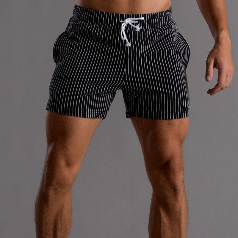 Men's casual striped shorts in blue, perfect for beach or casual outings.