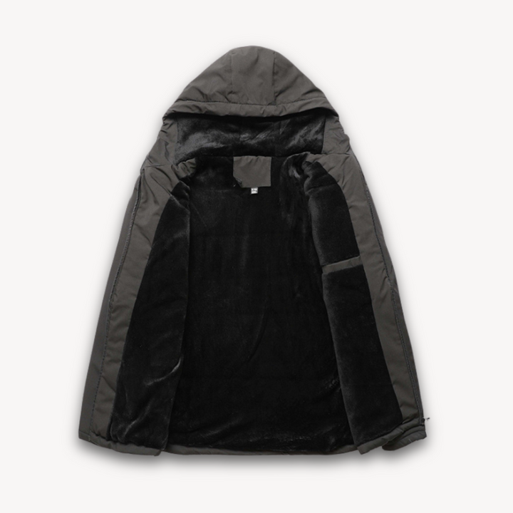 "Men's green waterproof hooded jacket for stylish and durable outerwear. Features sleek design and multi-pocket functionality