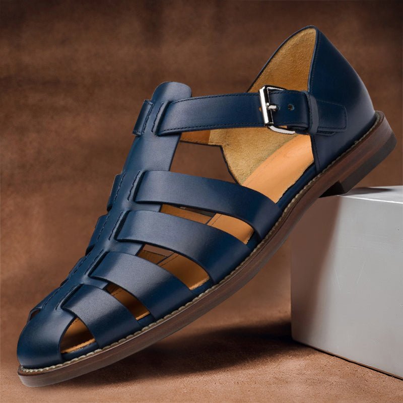 Men's Leather Fisherman Sandals with Rubber Sole - Lexians
