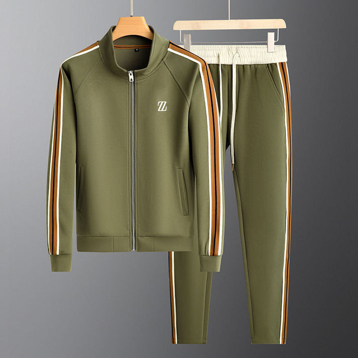 "Men's premium tracksuit set, sleek design, breathable gray fabric, ideal for workouts or lounging, modern comfortable fit"