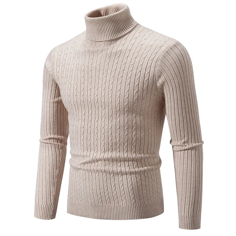 Men's premium turtleneck sweater in dark grey with a high collar and soft knit, providing warmth and timeless style.