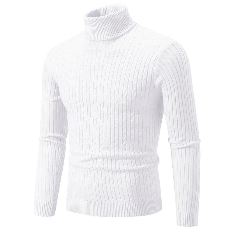 Men's premium turtleneck sweater in dark grey with a high collar and soft knit, providing warmth and timeless style.