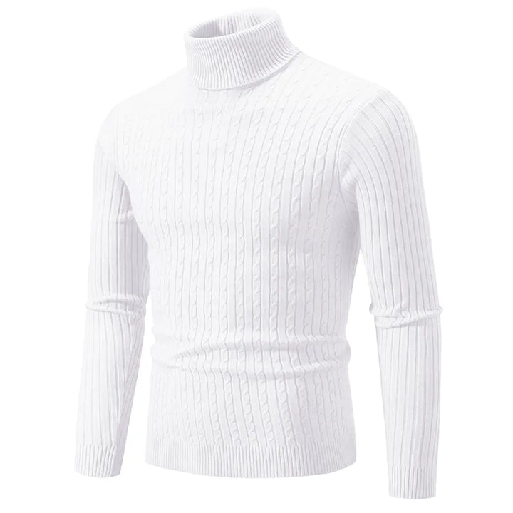 Men's premium turtleneck sweater in dark grey with a high collar and soft knit, providing warmth and timeless style.